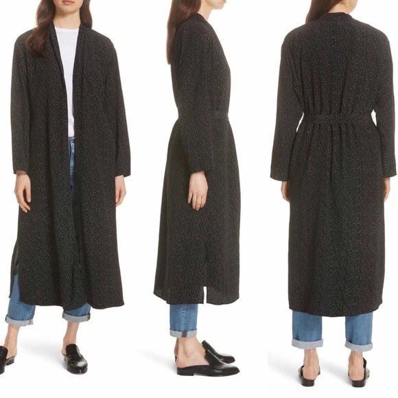 EILEEN FISHER Morse Code Black Belted Long Kimono Jacket Sz M - Picture 13 of 16